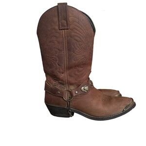 Masterson Harness Leather J Toe Western Cowgirl Boots Women’s 7.5 Chain Hearts